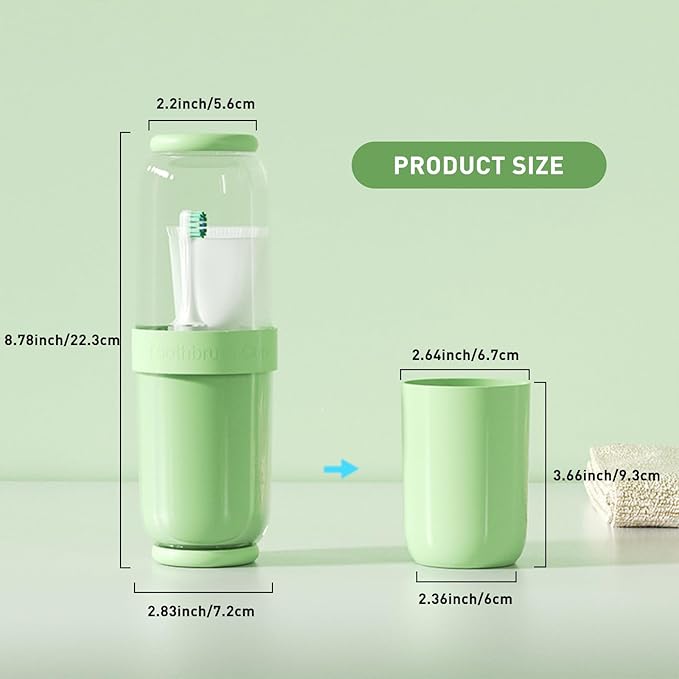 Toothbrush Cup with Cover, Travel Toothbrush Case Portable Toothbrush Holder for Traveling Business Camping School Bathroom (Green)