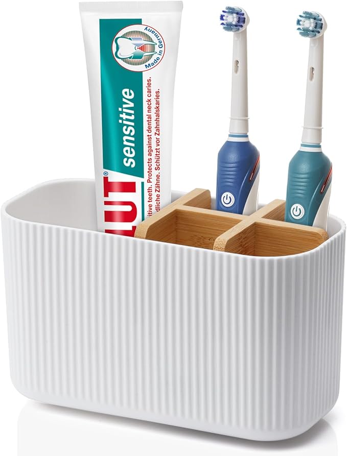 White Toothbrush Holder - Bamboo Toothbrush Holders for Bathrooms Electric Toothbrush Holder Organizer Kids Toothbrush Holders for Bathrooms Countertop