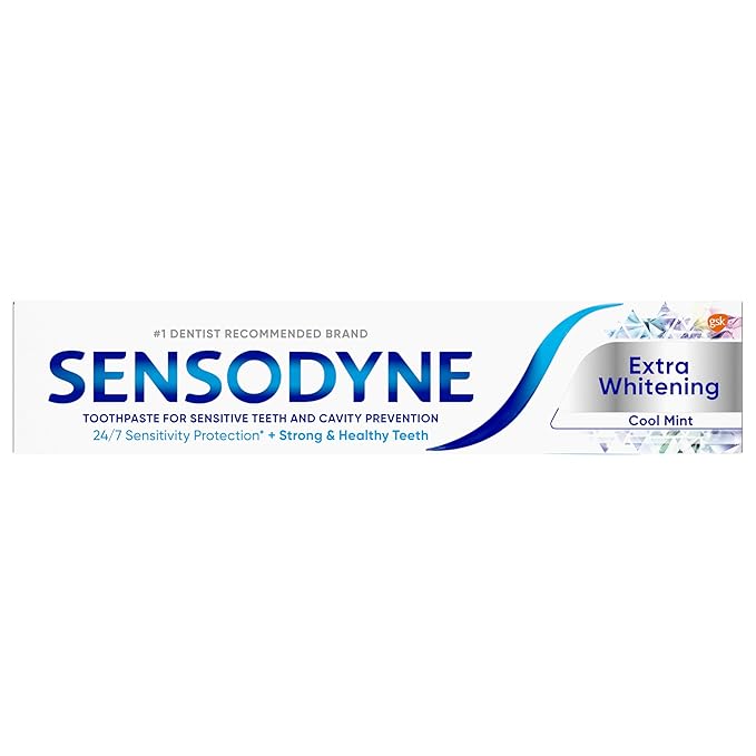 Sensodyne Extra Whitening Toothpaste - Sensitive Teeth & Cavity Prevention | Cool Mint 4oz 4-Pack