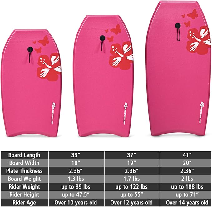 Goplus 41''/37''/33'' Lightweight Body Board for Beach, Surf Board with EPS Core, XPE Deck, HDPE Slick Bottom, Wrist Leash, Bodyboard for Kids Adults Surfing-StrideForce Fitness