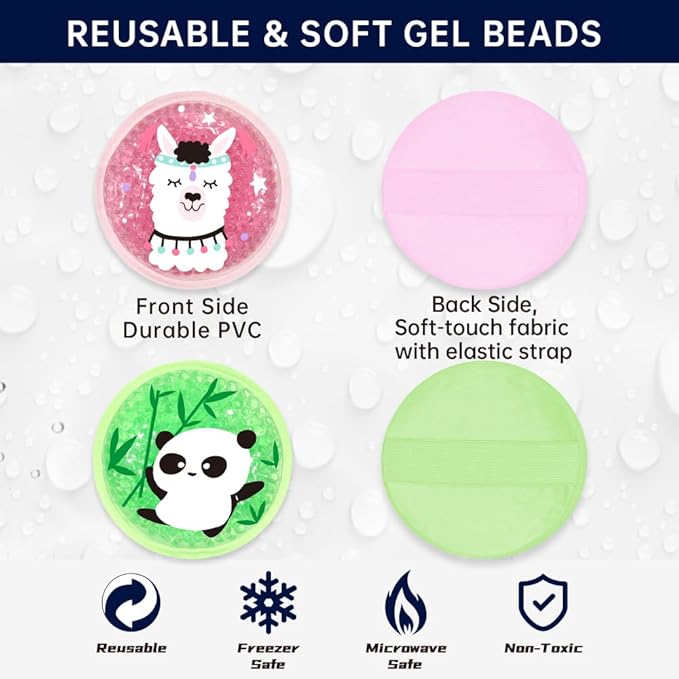 Gel Ice Pack for Injuries 2 Packs Cute Reusable Hot Cold Gel Packs for Fever Pain Relief Wisdom Teeth First Aid and Neck Head Arms Legs Knee Ankle