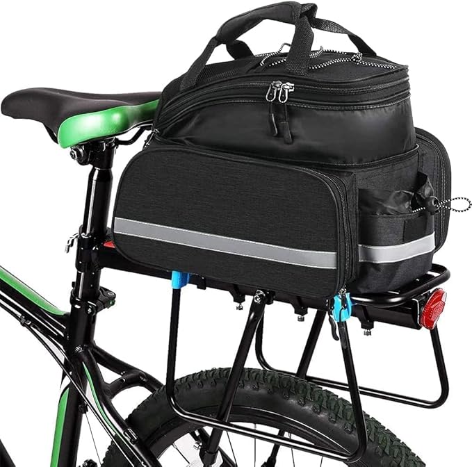 Bike Rear Rack Bag,10-25L Bicycle Trunk Bag with Rain Cover, Pannier Bike Bag with 2 Side Foldable Panniers, with Reflective Strips and Shoulder Strap, for Shopping,Cycling,Trip (Black)-StrideForce Fitness