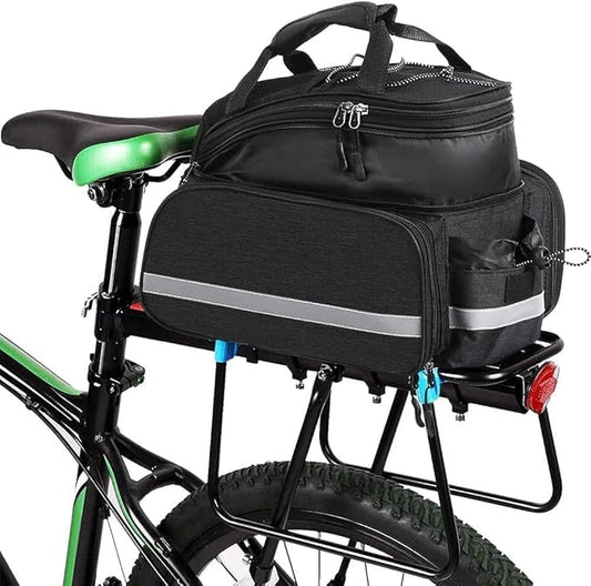 Bike Rear Rack Bag,10-25L Bicycle Trunk Bag with Rain Cover, Pannier Bike Bag with 2 Side Foldable Panniers, with Reflective Strips and Shoulder Strap, for Shopping,Cycling,Trip (Black)-StrideForce Fitness