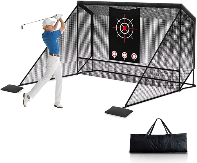 10x7ft Golf Hitting Practice Net with Dual Side Net Barriers & Durable Heavy Duty Steel Frame, Golf Nets Backyard Driving, Chipping & Swing Training for Indoor&Outdoor-StrideForce Fitness