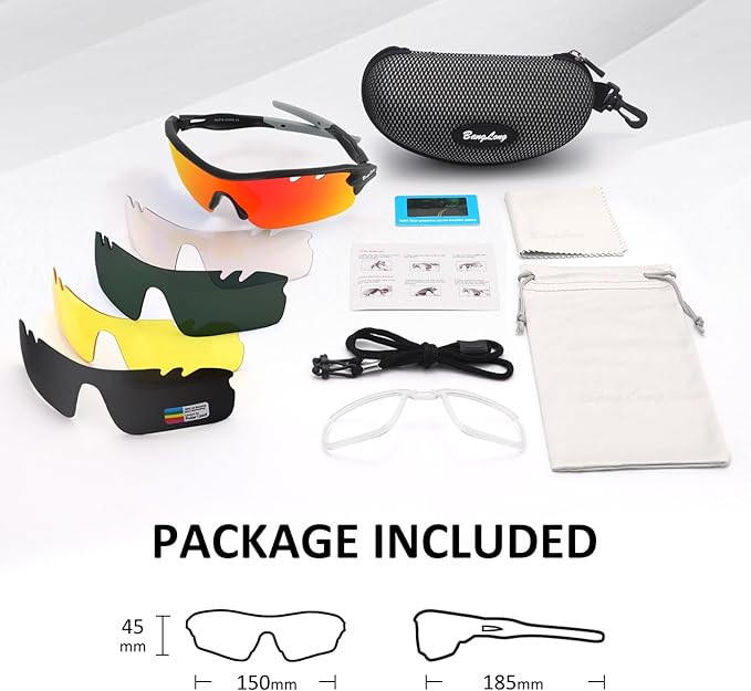 BangLong Polarized Sports Sunglasses Cycling Sun Glasses for Men Women with 5 Interchangeable Lenes for Running Baseball Golf-StrideForce Fitness