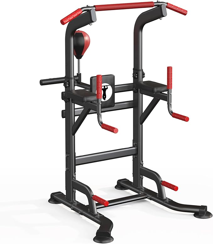 soges Pull Up Bar Dip Station, Power Tower with Boxing Speed Ball & Spinning Target, Adjustable Height Dip Stand Strength Training Fitness Workout Station, Assistive Trainer Pull Up Stand-StrideForce Fitness