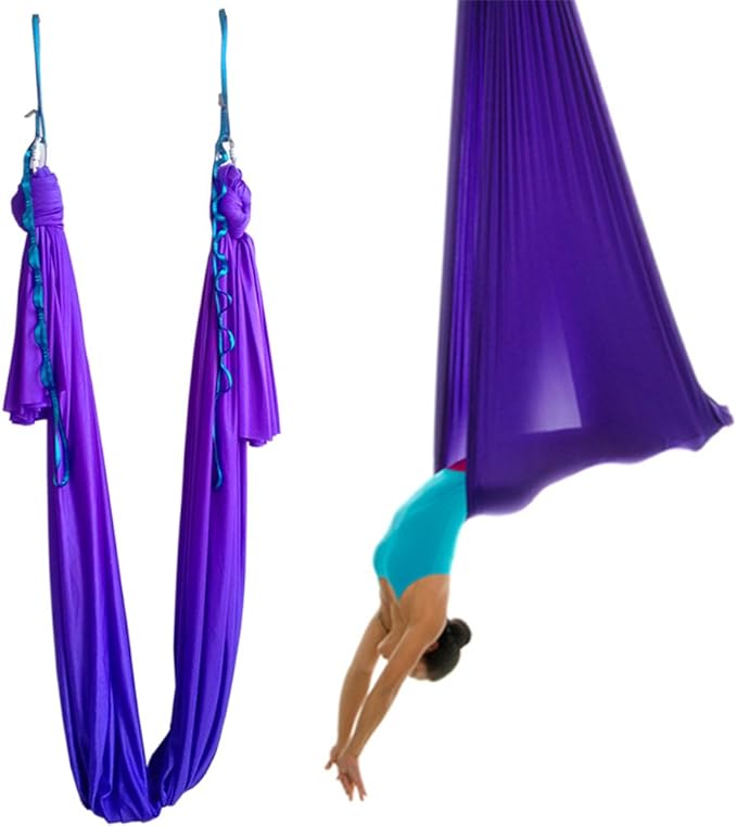 Aerial Yoga Hammock 5.5 Yards Yoga Swing Pilates Silk Home Gym Fitness Include hardware,Daisy Chain, Pose Guide-StrideForce Fitness