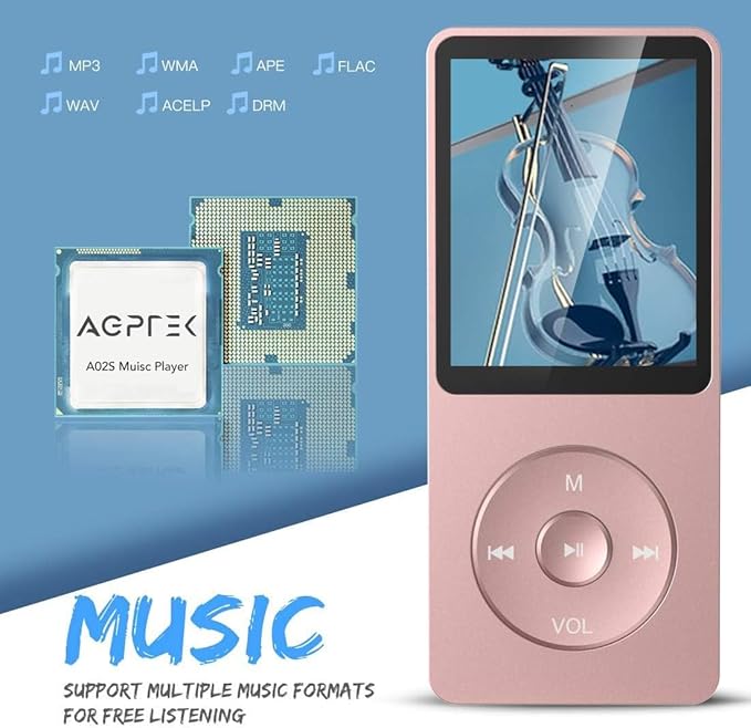 AGPTEK A02S 16GB MP3 Player, 70 Hours Playback Lossless Sound Music Player, Supports up to 128GB, Rose Gold-StrideForce Fitness