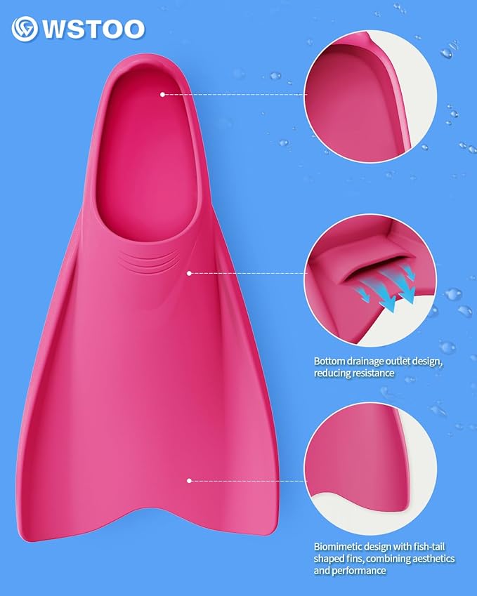 W WSTOO Streamlined Swimming Fins,Training Short Flippers,Silicone Swimming Flippers for Kids Adults Men and Women for Swimming Snorkeling and Diving-StrideForce Fitness