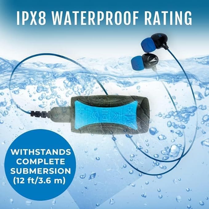 H2O Audio Stream 3 PRO and Surge S+ Earbuds - Underwater Streaming Music Waterproof MP3 Player for Swimming with Bluetooth and Short Cord Underwater Headphones with Superior Sound Quality (Blue)-StrideForce Fitness