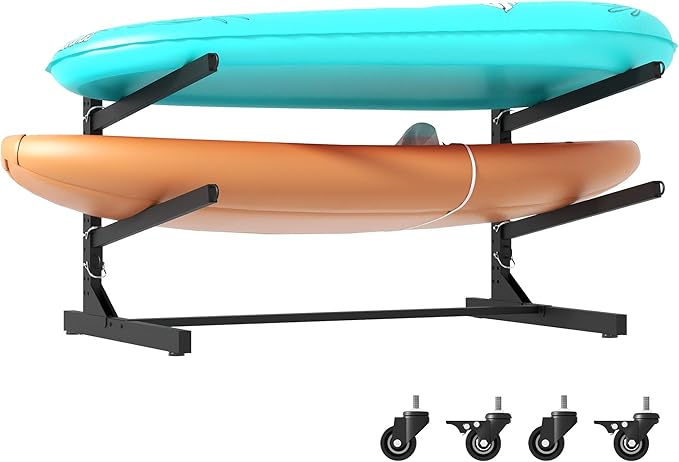 Kayak Storage Rack, Heavy Duty Kayak Stand Canoe Rack with Wheels, Freestanding Kayak Holder Stand for Kayaks, Canoes, Surfboard, Paddleboard Storage-StrideForce Fitness
