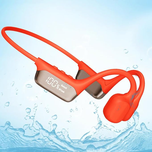 IHAO Swimming Headphones True Bone Conduction Open Ear Headset MP3 Player Built-in 32G Memory IP68 Underwater Waterproof Stereo Bluetooth Earphone for Driving Bicycling Running Skiing-Red-StrideForce Fitness