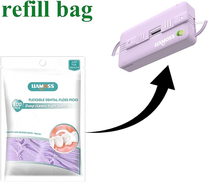 Dental Floss Picks,Twin Line 300 Count Lemon Flavor Dental Flossers,LIAMOSS Dual Action Flossing System,Superfine Toothpicks Sticks,Comfortable for Tight Teeth(Purple)