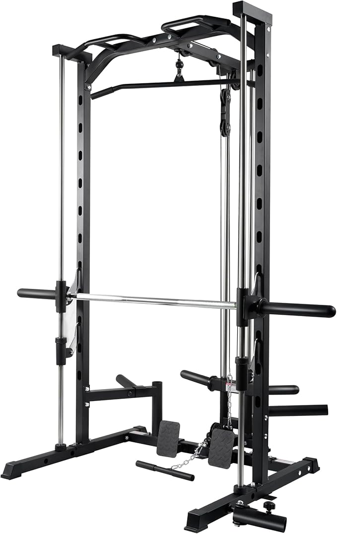 RitFit Smith Machine Power Rack with LAT-Pull Down System, Landmine, Barbell Bar, Plate Storage Pegs and More Training Attachment-StrideForce Fitness