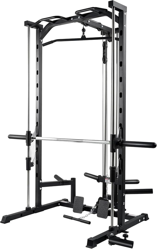 RitFit Smith Machine Power Rack with LAT-Pull Down System, Landmine, Barbell Bar, Plate Storage Pegs and More Training Attachment-StrideForce Fitness