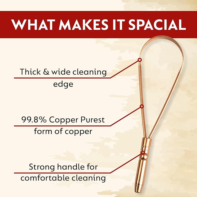 Nature's Own Tongue Scraper for Adults & Kids, Copper Tongue Cleaner/Scrubber to Improve Fresh Breath Remove Tongue Buildup, Easy to Use Portable Tongue Scrappers for Oral Care & Hygiene