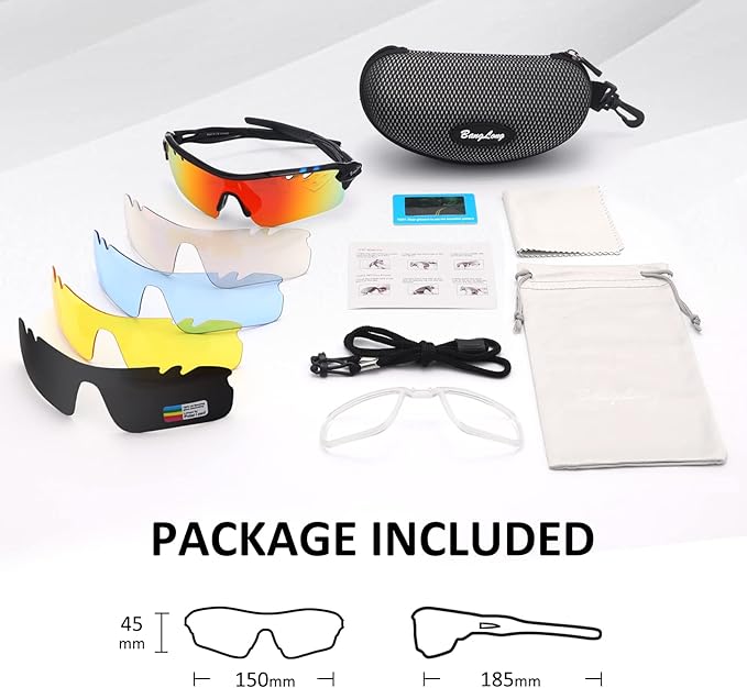 BangLong Polarized Sports Sunglasses Cycling Sun Glasses for Men Women with 5 Interchangeable Lenes for Running Baseball Golf-StrideForce Fitness