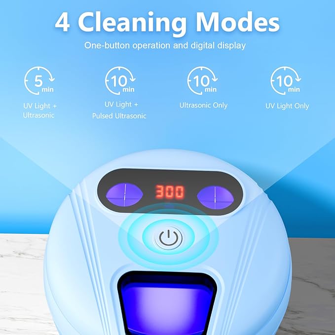 Dental Ultrasonic Retainer Cleaner Machine - Dental Cleaning Pod for Denture, Mouth Guard, Aligner, Night Guard, Braces, Toothbrush Heads, Jewelry, 45kHz Sonic Cleaner with Digital Timer & 200ML