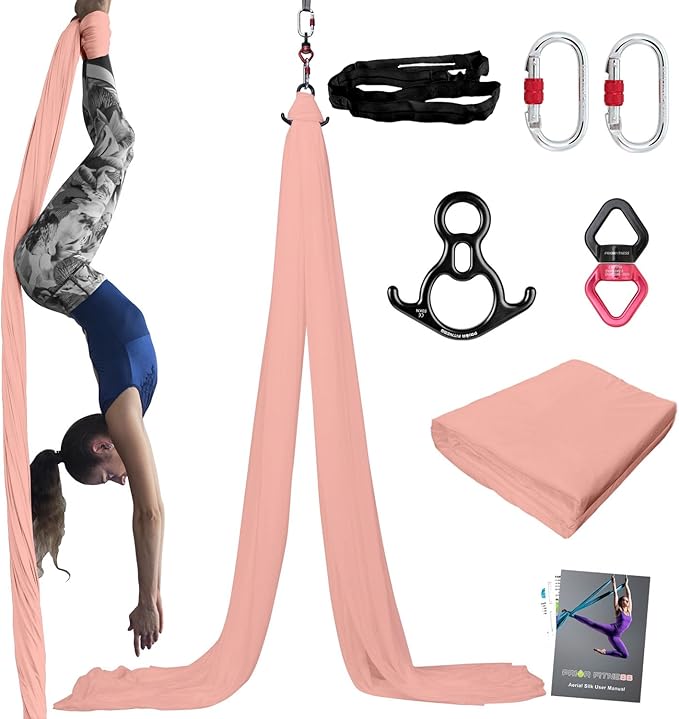 PRIOR FITNESS Aerial Silks Kit Colorful 9/15/20 Yards 40D Nylon Fabric Hammock Set With Hardware & Guide for All Levels Of Aerial Yoga Practice and Acrobatic Flying For Adults Aerial silk-StrideForce Fitness