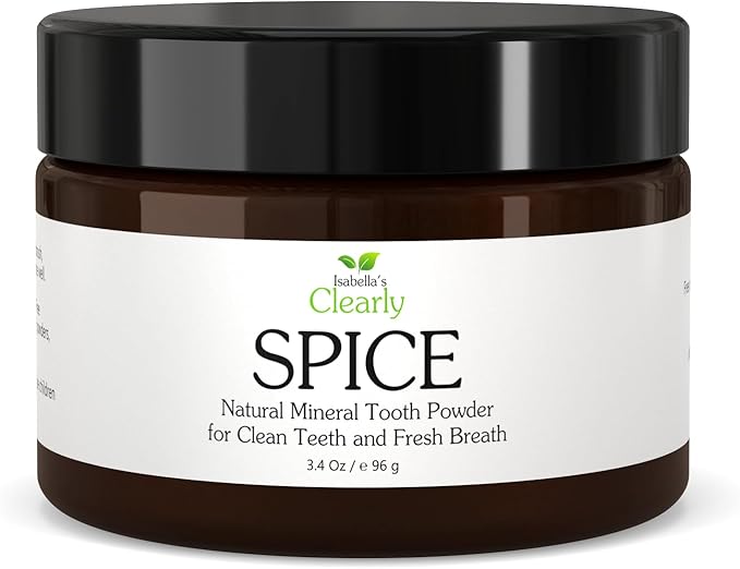 Isabella’s Clearly Spice Remineralizing Tooth Powder | Teeth Whitening Natural Toothpaste Fluoride Free for Adults, Kids, Sensitive Teeth & Gums | Xylitol, Baking Soda, Clay, Calcium, Cinnamon, Clove