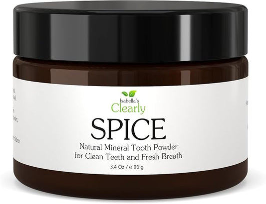 Isabella’s Clearly Spice Remineralizing Tooth Powder | Teeth Whitening Natural Toothpaste Fluoride Free for Adults, Kids, Sensitive Teeth & Gums | Xylitol, Baking Soda, Clay, Calcium, Cinnamon, Clove
