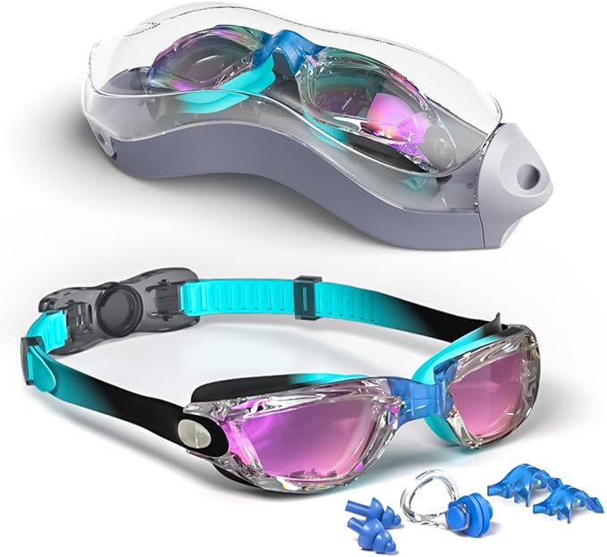 Kids Swim Goggles, Swimming Goggles for Kids with Nose Clip, Earplugs, Nose Bridge for Age 3-15-StrideForce Fitness
