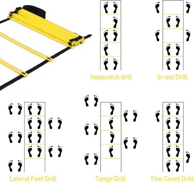 Speed & Agility Ladder Training Equipment Set, Includes 12 Rung 20ft Agility Ladder, 4 Agility Hurdles,12 Disc Cones, 1 Resistance Parachute for Training Football Soccer Basketball Athletes-StrideForce Fitness