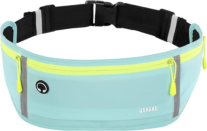USHAKE Slim Running Belt, Workout Fanny Pack for Men Women,Exercise Waist Pack for Apple iPhone Holder, Runner Belt for Running Walking Cycling Camping Gym Mint blue-StrideForce Fitness
