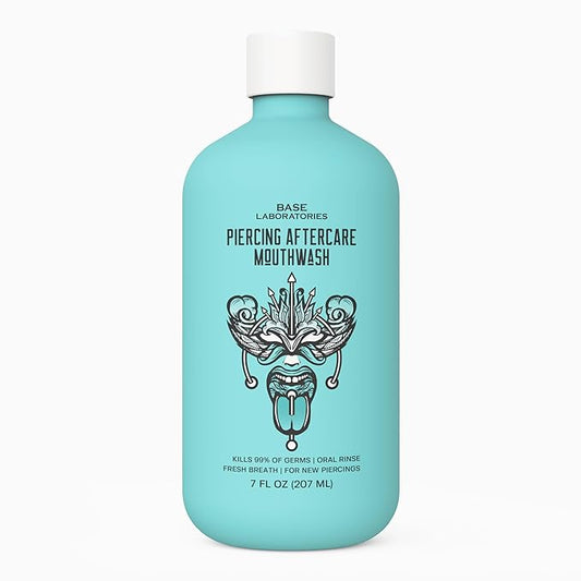 Base Laboratories Piercing Aftercare & Oral Care Mouthwash - Alcohol-Free, Fluoride-Free Healing Rinse for Tongue, Lip, Cheek, & Gum Health - Mint-Cantaloupe Flavor - 16 oz