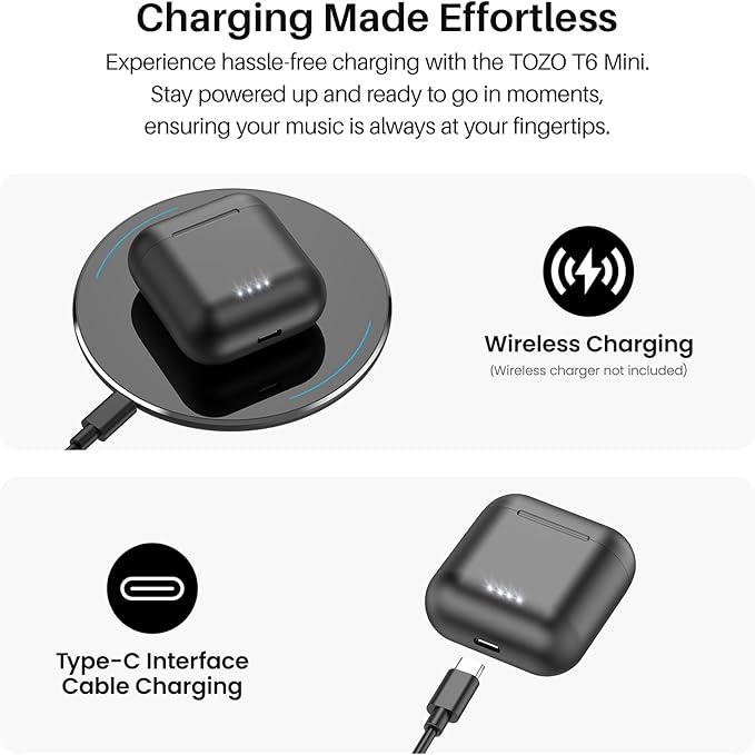 TOZO T6 Wireless Earbuds, Bluetooth 5.3 Ear Buds, Stereo Sound in Ear Headphones, 50 Hours Playtime, Wireless Charging Case, APP Customizable EQs, IPX8 Waterproof Earphones-StrideForce Fitness