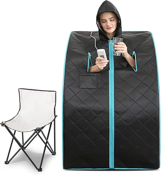 Smartmak Far Infrared Sauna with Hat, Portable Personal Full Body Home SPA Tent, Separate Heating Foot Pad and Portable Upgraded Chair- Green Border-StrideForce Fitness
