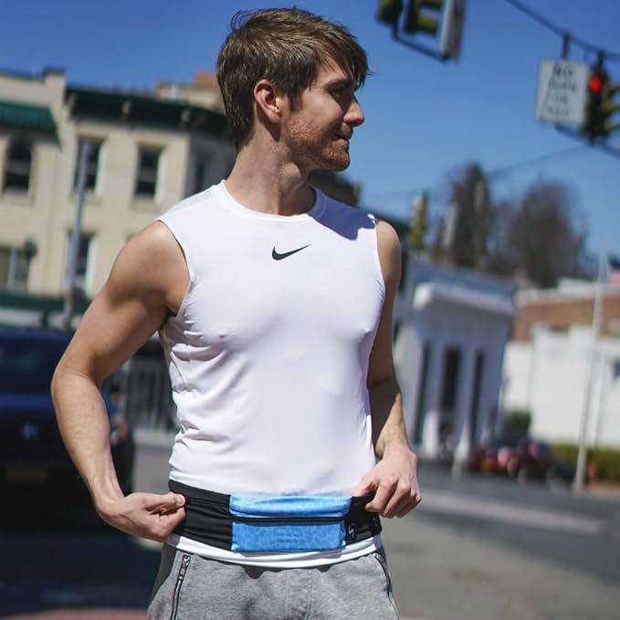 3 Pocket Adjustable Running Belt Waist Pack, Fanny Pack For Working Out With Sweat Resistant Backing, Holds All iPhone Models-StrideForce Fitness