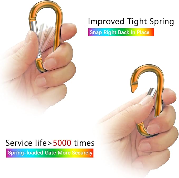 sprookber 3" Aluminum Carabiner D Ring, Caribeener Clips, Spring Snap Hook for Keychain Clip, Set of 10-StrideForce Fitness