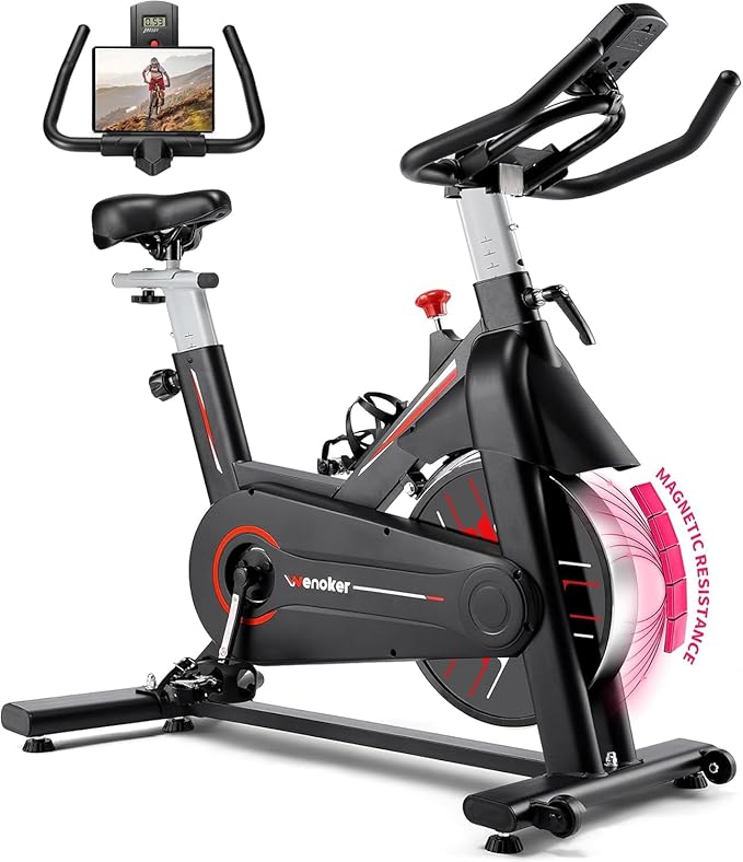 Exercise Bike, WENOKER Magnetic Resistance Stationary Bike for Home, App Supported Indoor Bike with Whisper Quiet, Heavy Flywheel and Upgraded Digital Display-StrideForce Fitness