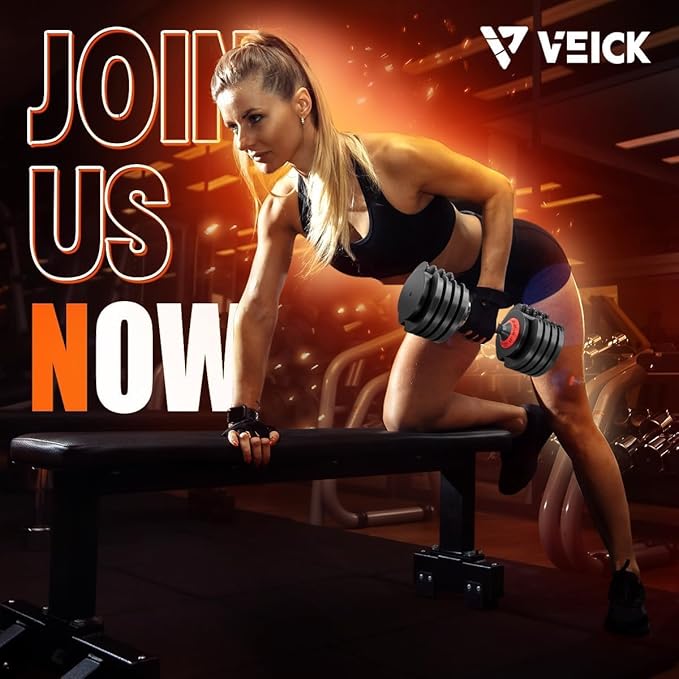 VEICK 25/55 lbs Adjustable Dumbbell with Anti-Slip Turning Handle, Fast Adjust Weight for Men Women, Exercise Equipment with Tray for Home Gym Full Body Workout Fitness-StrideForce Fitness