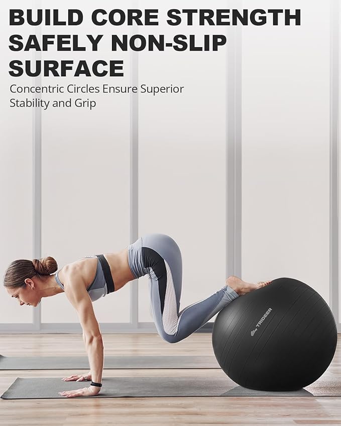 Trideer Extra Thick Yoga Ball Exercise Ball, 5 Sizes Gym Ball, Heavy Duty Ball Chair for Balance, Stability, Pregnancy, Quick Pump Included-StrideForce Fitness