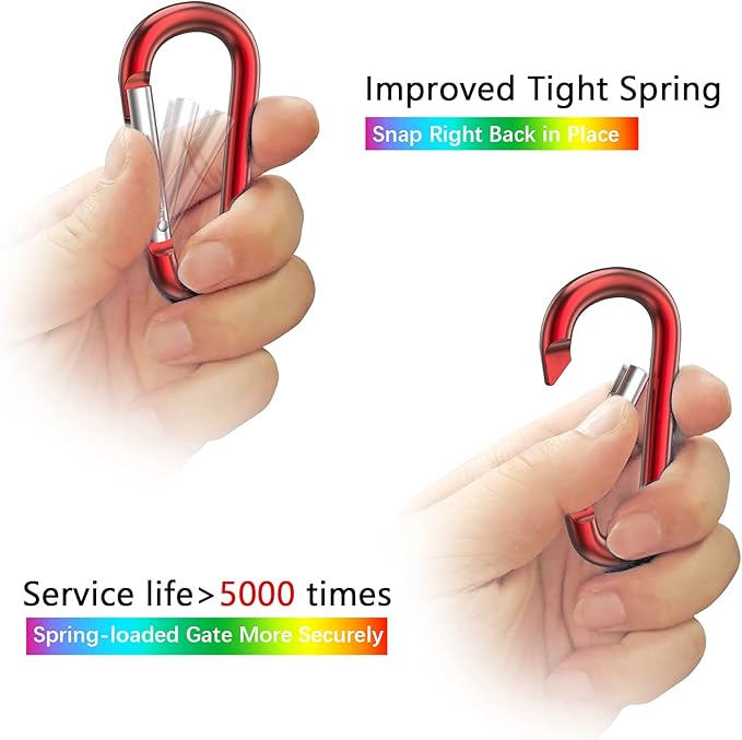 sprookber 3" Aluminum Carabiner D Ring, Caribeener Clips, Spring Snap Hook for Keychain Clip, Set of 10-StrideForce Fitness