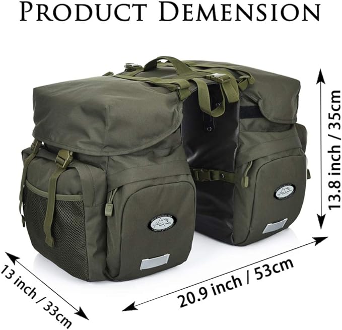 Dreamoon 50L Bike Panniers, Waterproof Bicycle Commuting Bag Saddle Bags with Rain Cover, Bike Rear Seat Bag Carrier with Reflective Trim, Cycling Organizer for Width Less Than 6.3 inches Rack (Green)-StrideForce Fitness