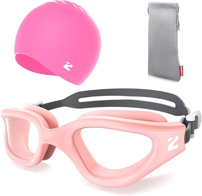 ZIONOR G1 Lite Swim Goggles with Swim Cap Comfortable Anti-fog Swimming Goggles Cap Set for Adult Men Women-StrideForce Fitness