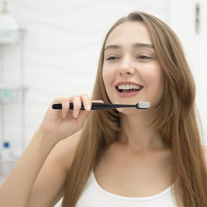 Soft Bristle Manual Toothbrush 4pcs for Adults, Extra Fine Filaments, Multi-Color Pack (White, Black, Pink, Blue) Oral Care Tool for Sensitive Gums and Daily Use