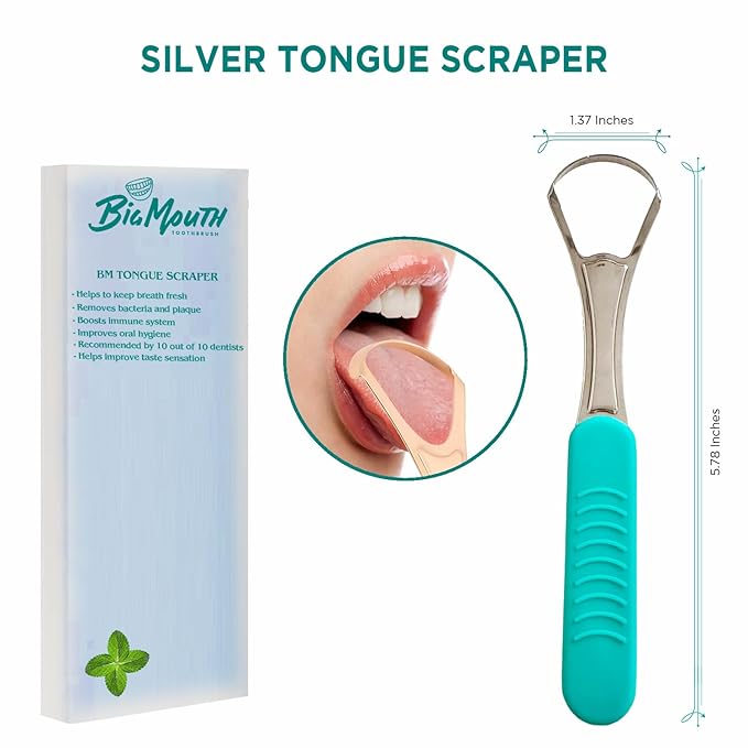 Big Mouth Tongue Scraper – Ultimate Oral Hygiene Tool for Fresh Breath and Improved Taste (Silver)
