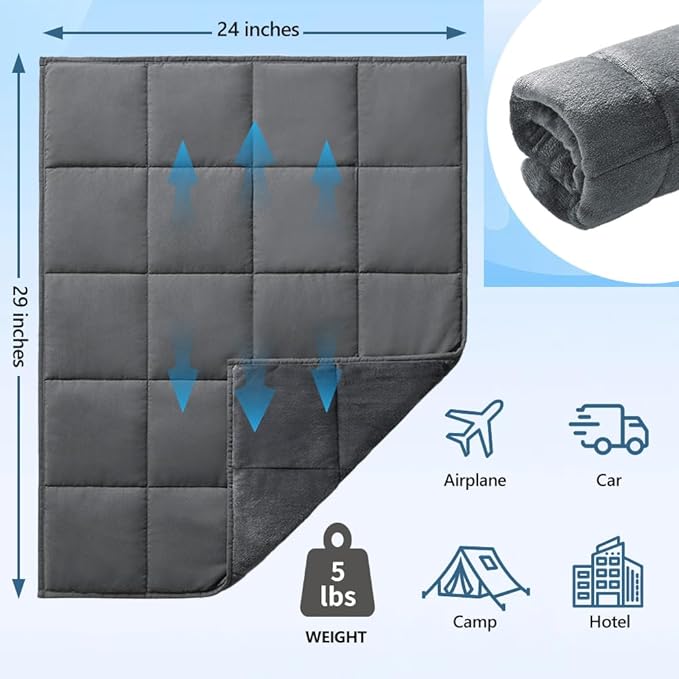 L'AGRATY Weighted Lap Blanket 7lb: Small Weighted Blankets for Adults Portable Travel - Cooling Pad Blanket for Relaxation Sleeping - Cozy Lap Washable All-Season(29" x 24")-StrideForce Fitness