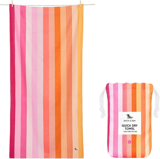 Dock & Bay Kid's Towel - for Beach Use - Quick Dry, Sand Free - Compact, Lightweight - 100% Recycled - Includes Bag - Summer - Miami Sorbet, Large (160x90cm, 63x35)-StrideForce Fitness