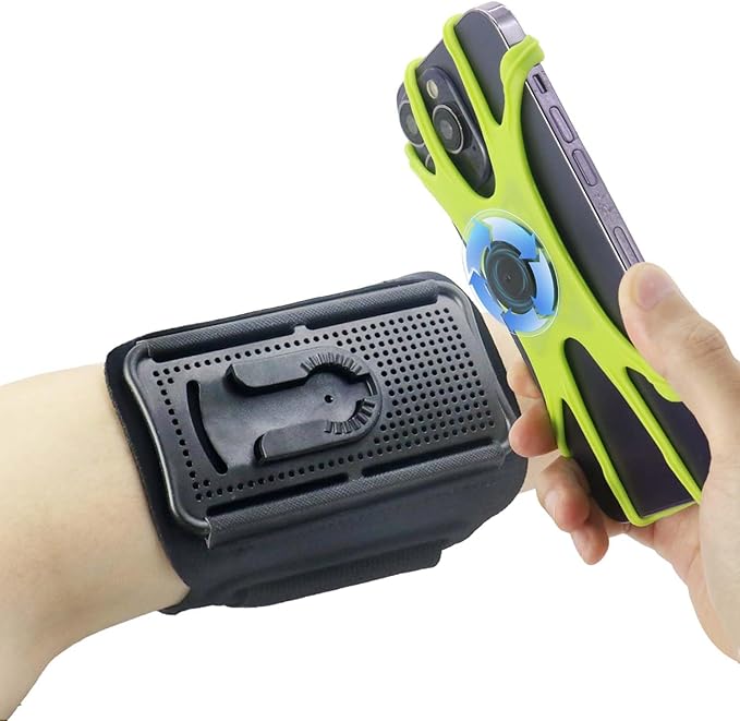 Wristband Phone Holder for Running, 360°Rotation & Detachable Sports Armband with Key Holder for iPhone 16/15/14/13/12/Pro/Pro Max/XS/XR/X/8/7/6/Plus, Fits 4.5-7 Inch Smartphones (Green)-StrideForce Fitness