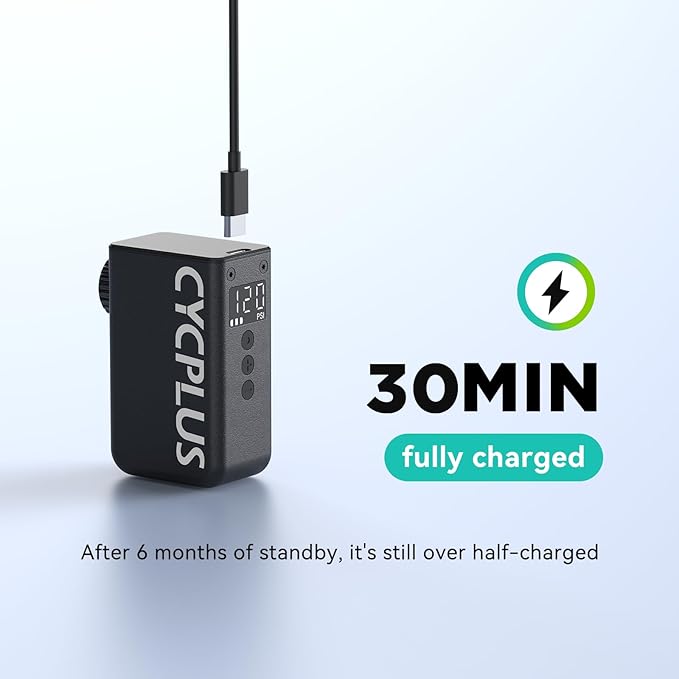 CYCPLUS AS2 PRO Tiny Bicycle Pump with Gauge, Max 120 PSI Electric Mini Pump, Auto Stop, with Presta and Schrader Valve for E-Bike, MTB, and Road Bike (2025 Updated Version)-StrideForce Fitness