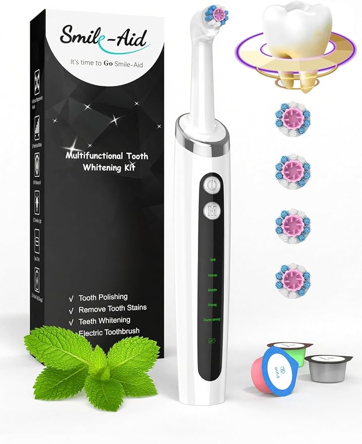 Tooth Polisher, Teeth Whitening Kit Teeth Stain Remover with 5 3D White Replacement Brush Heads and 3 Tooth Polish Paste, Rechargeable Teeth Cleaning Tools Dental Kit Oral Care Tools