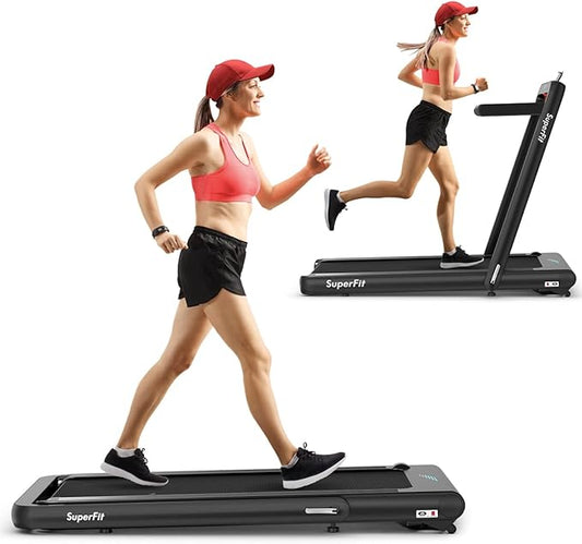 GYMAX Walking Pad, 4.75HP Under Desk Treadmill with LED Touch Screen, App Control, Built-in Speaker & Handle, 2 in 1 Folding Compact Portable Treadmill for Home Small Space-StrideForce Fitness