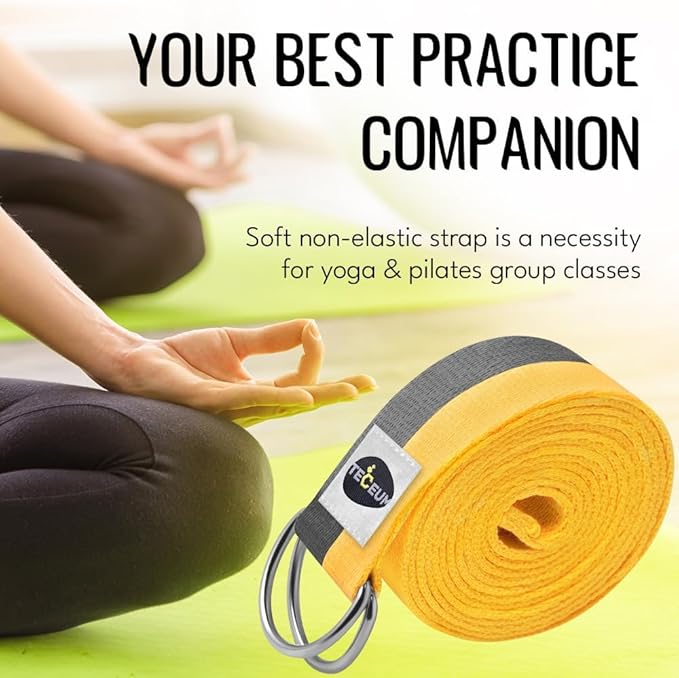 TECEUM Yoga Strap & Mat Strap – 2 IN 1 – Cotton – 6 ft 8 ft 10 ft (30+ colors) – Adjustable Non-Slip Belt for Yoga, Pilates, Stretching, Physical Therapy, Fitness & Home Workout – For Carrying Mats-StrideForce Fitness