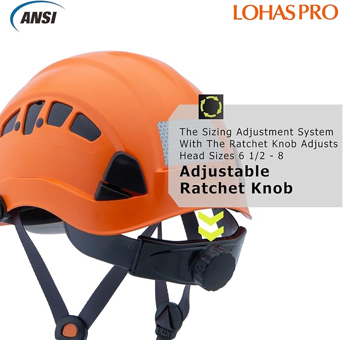 LOHASPRO Hard Hats Construction Safety Helmet with Visor ANSI Z89.1 Approved OSHA Hardhat, Vented Men Work Hard Hat with Chin Strap Tree Climbing Arborist Helmet (P4 Orange+Clear Visor)-StrideForce Fitness