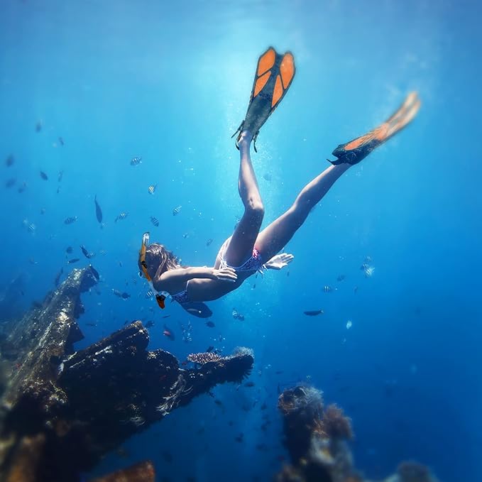 ZEEPORTE Mask Fin Snorkel Set, Travel Size Snorkeling Gear for Adults with Panoramic View Anti-Fog Mask, Trek Fins, Dry Top Snorkel and Gear Bag for Swimming Training, Snorkeling Kit Diving Packages-StrideForce Fitness